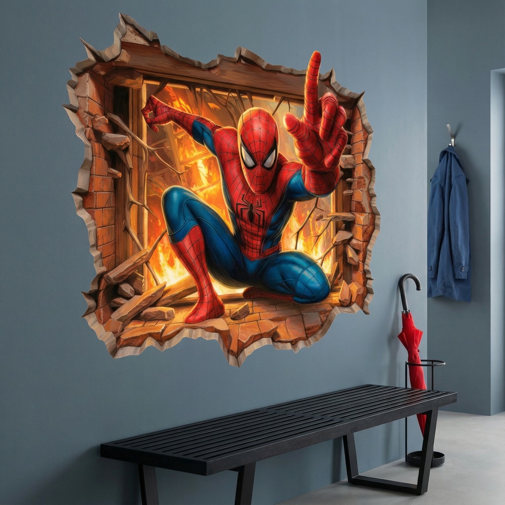 Stickers for Kids: SpiderMan Fire Wall Hole