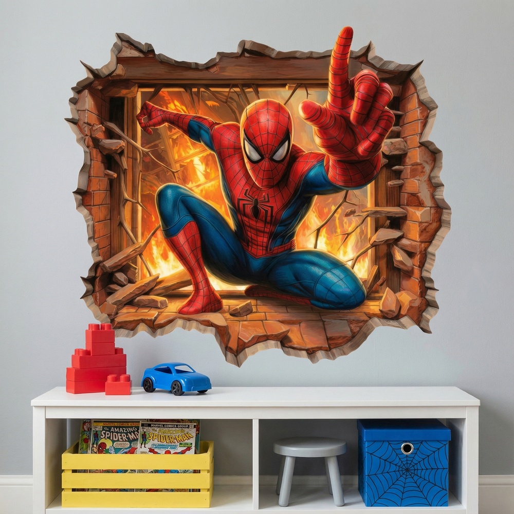Stickers for Kids: SpiderMan Fire Wall Hole