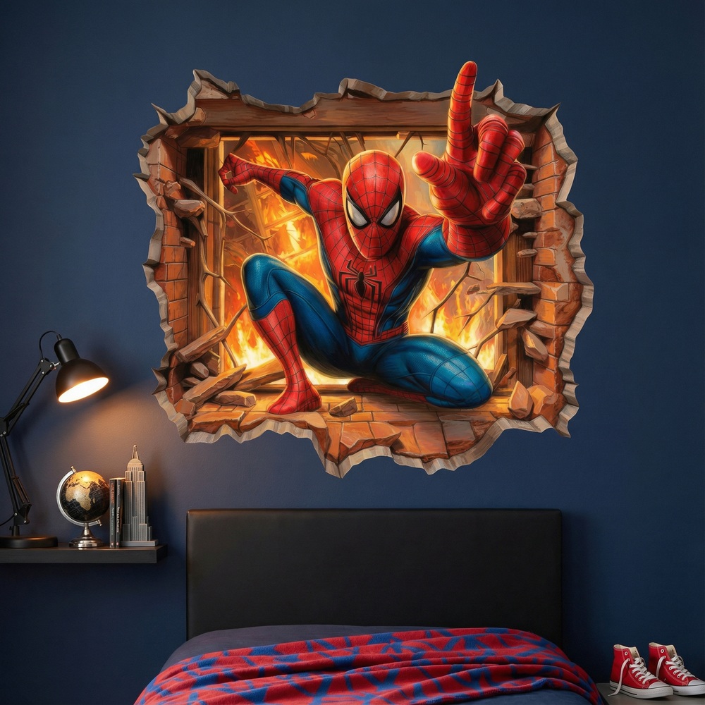 Stickers for Kids: SpiderMan Fire Wall Hole