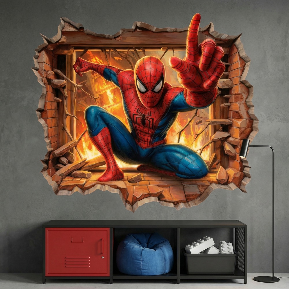 Stickers for Kids: SpiderMan Fire Wall Hole