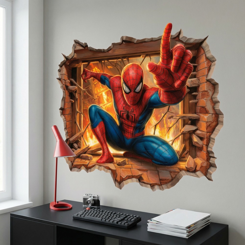 Stickers for Kids: SpiderMan Fire Wall Hole
