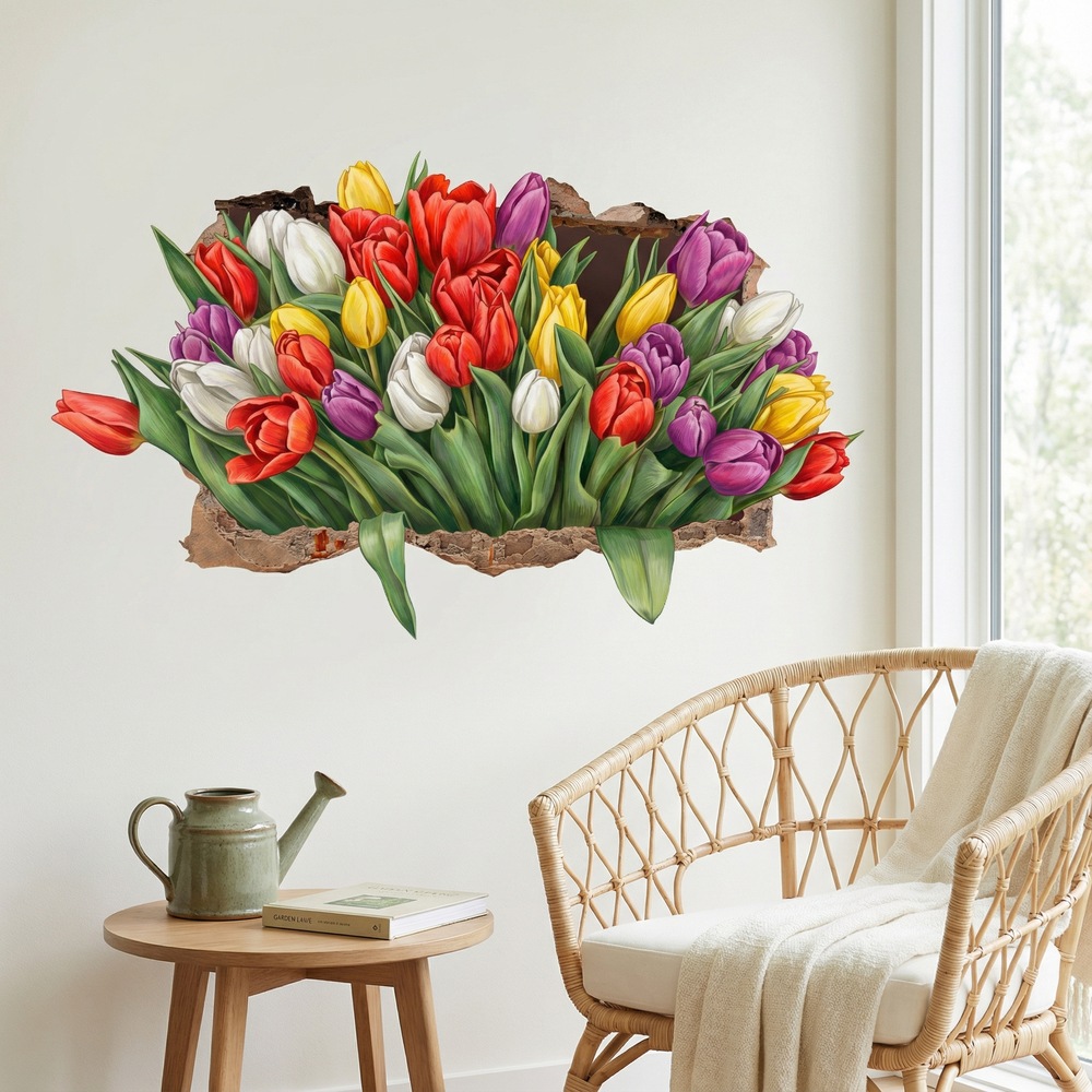 Wall Stickers: Wall Hole Colorful Tulips
