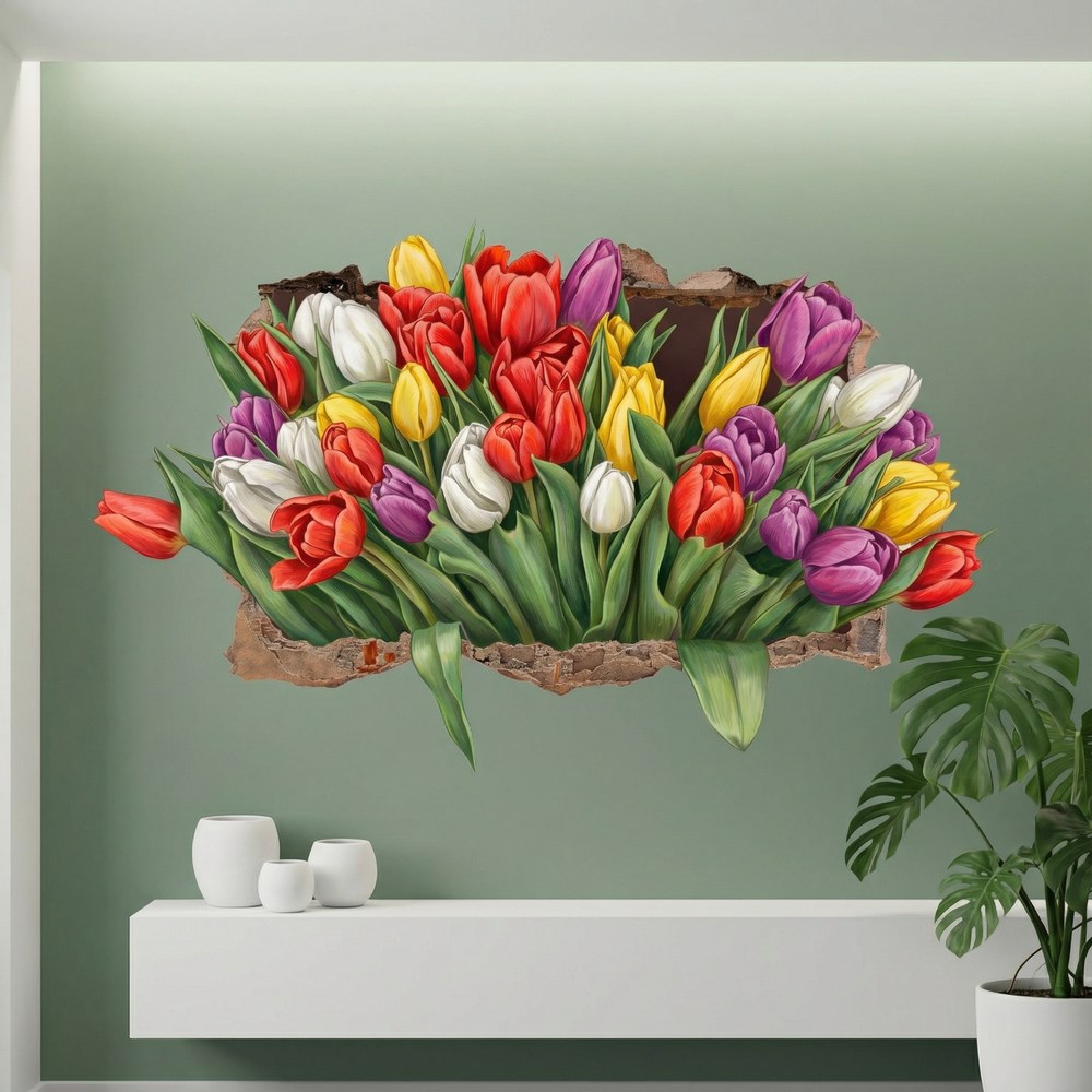 Wall Stickers: Wall Hole Colorful Tulips