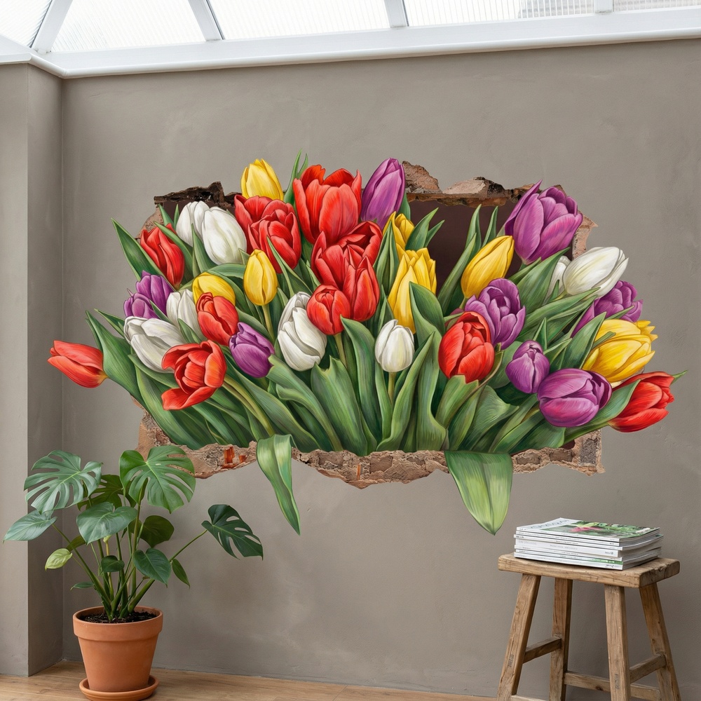 Wall Stickers: Wall Hole Colorful Tulips