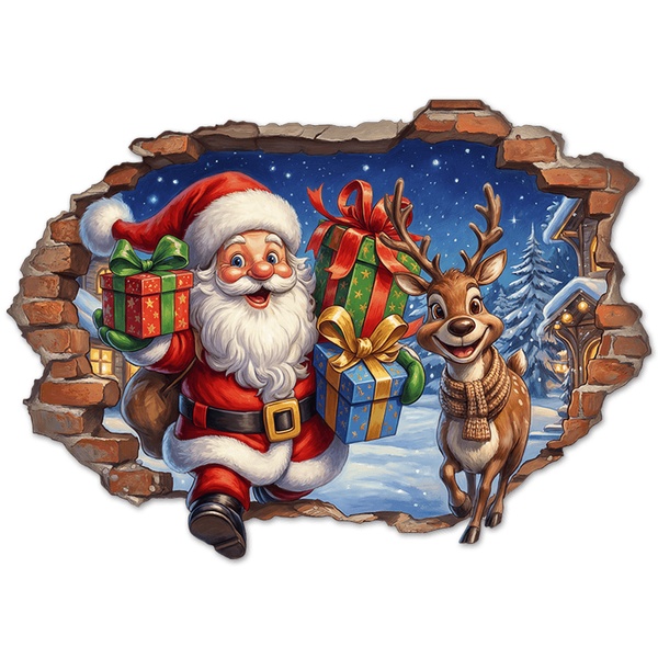 Wall Stickers: Wall Hole Santa Claus and Reindeer