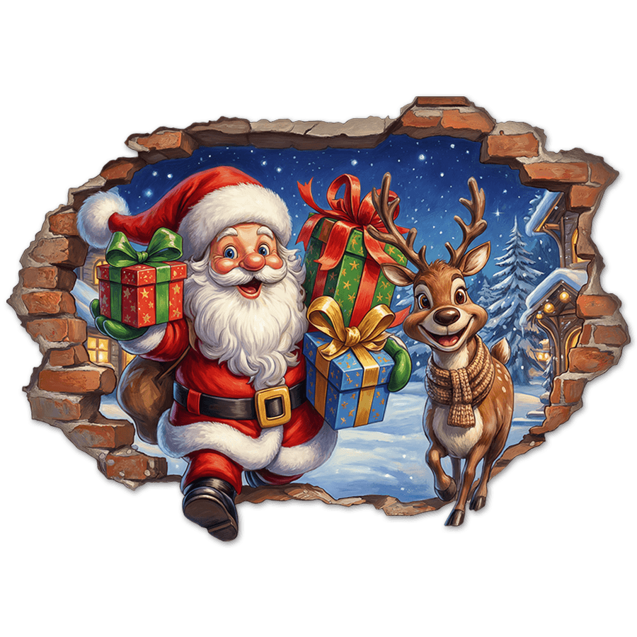 Wall Stickers: Wall Hole Santa Claus and Reindeer