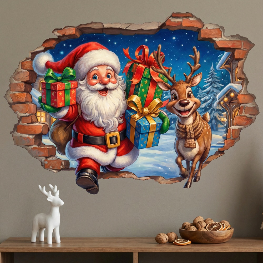 Wall Stickers: Wall Hole Santa Claus and Reindeer
