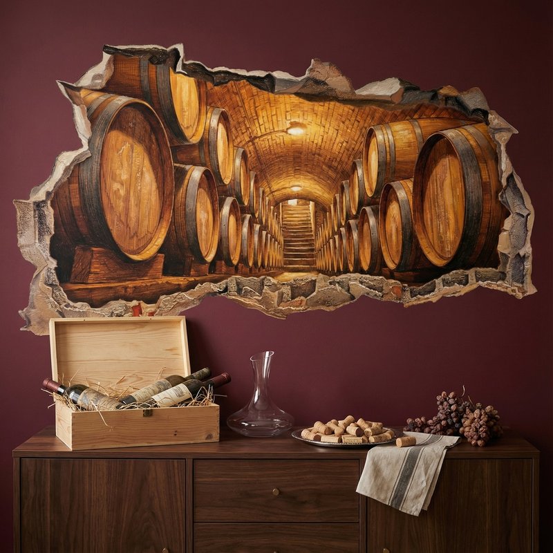 Wall Hole Wine Cellar with Oak Barrels 1/5
