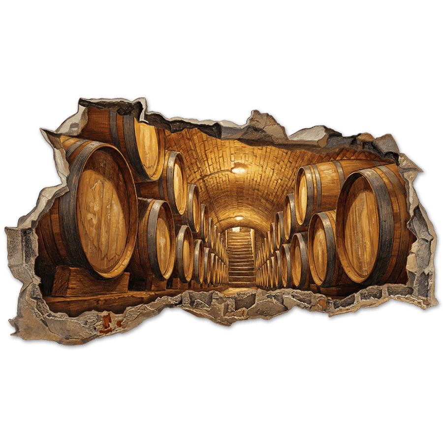 Wall Stickers: Wall Hole Wine Cellar with Oak Barrels