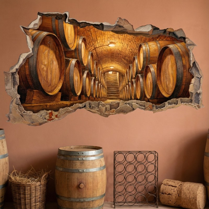 Wall Hole Wine Cellar with Oak Barrels 2/5