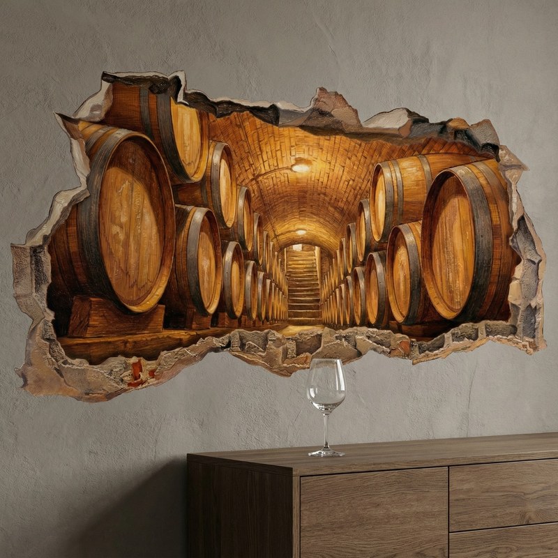Wall Hole Wine Cellar with Oak Barrels 3/5