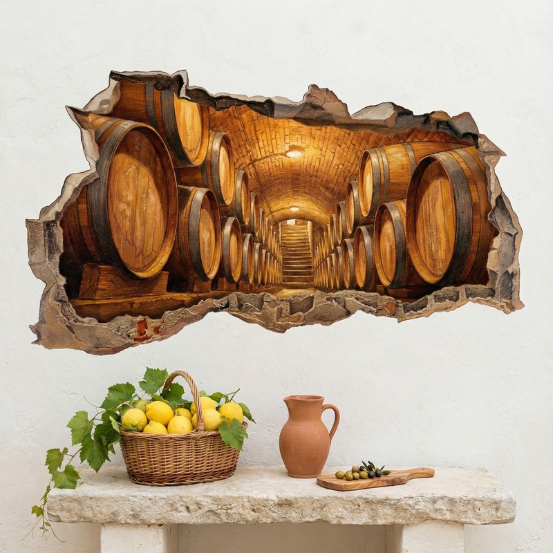 Wall Hole Wine Cellar with Oak Barrels 5/5