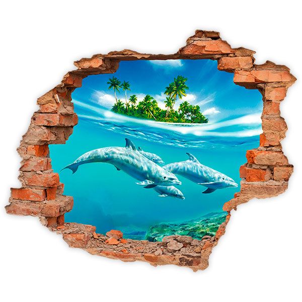 Wall Stickers: Hole dolphins under the sea