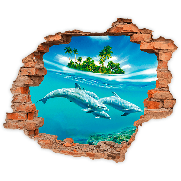 Wall Stickers: Hole dolphins under the sea 0