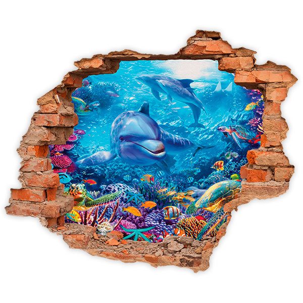 Wall Stickers: Hole dolphins in the depths