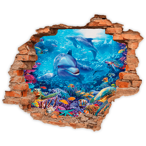 Wall Stickers: Hole dolphins in the depths 0