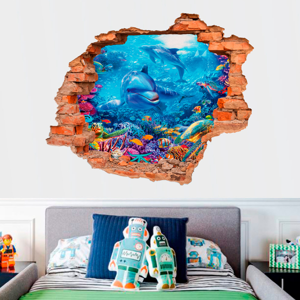 Wall Stickers: Hole dolphins in the depths