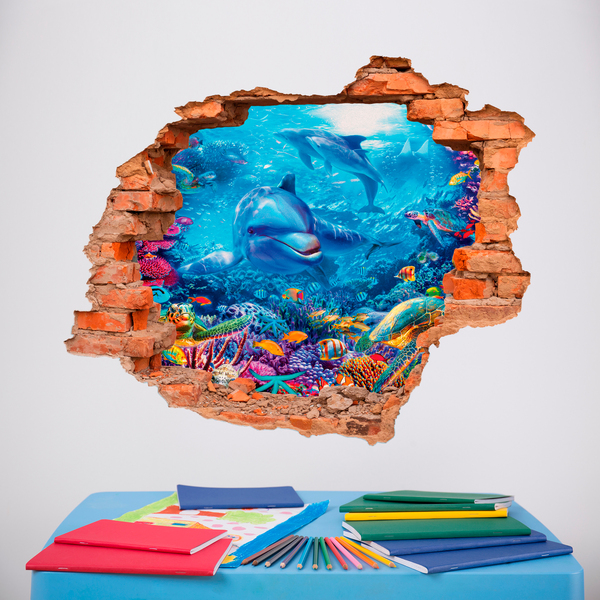 Wall Stickers: Hole dolphins in the depths