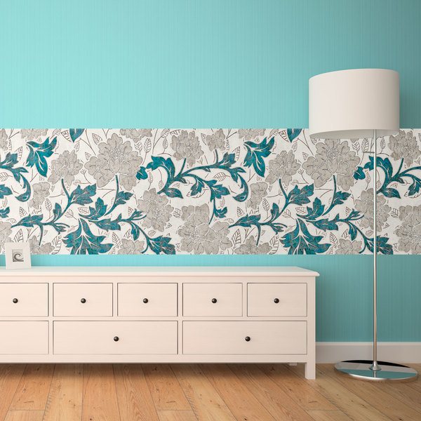 Wall Stickers: Grey foliage with turquoise stems 1