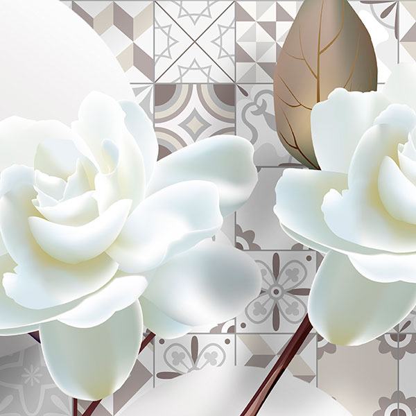 Wall Stickers: Des roses blanches sur des carreaux