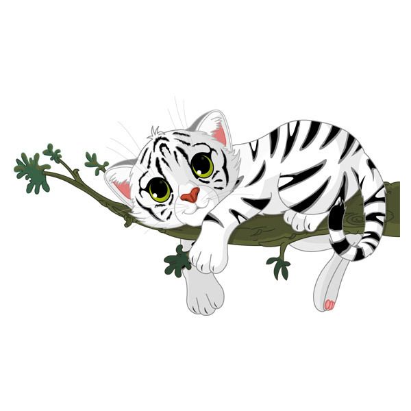 Stickers for Kids: White tiger cub on a branch