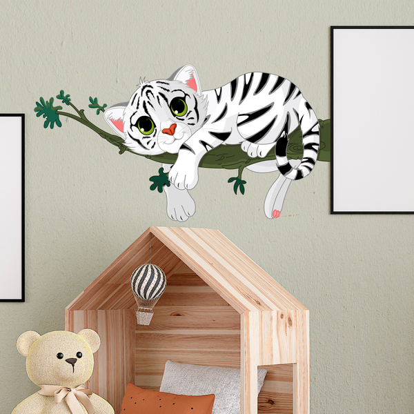 Stickers for Kids: White tiger cub on a branch