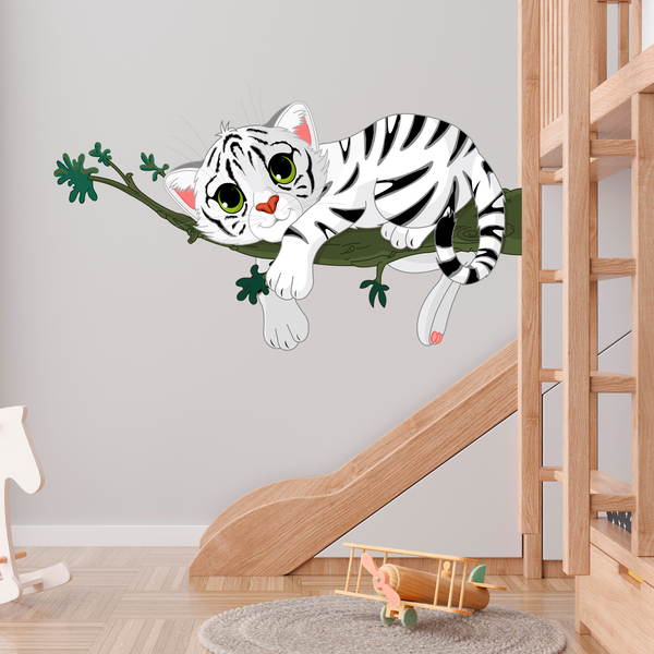 Stickers for Kids: White tiger cub on a branch