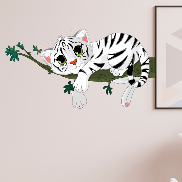 Stickers for Kids: White tiger cub on a branch