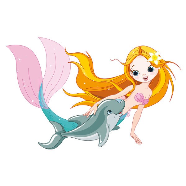 Stickers for Kids: Mermaid and dolphin swimming