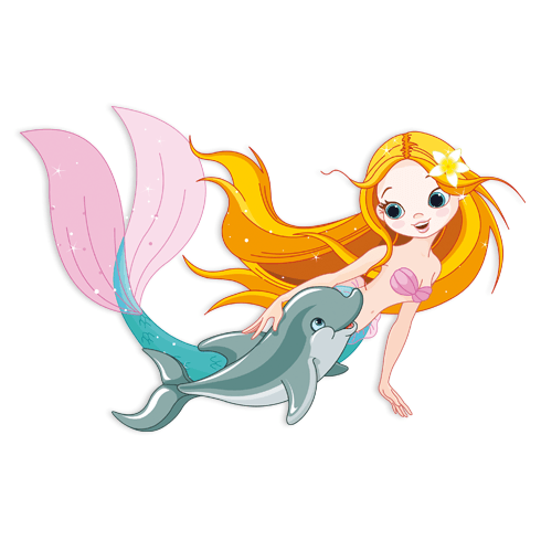 Stickers for Kids: Mermaid and dolphin swimming