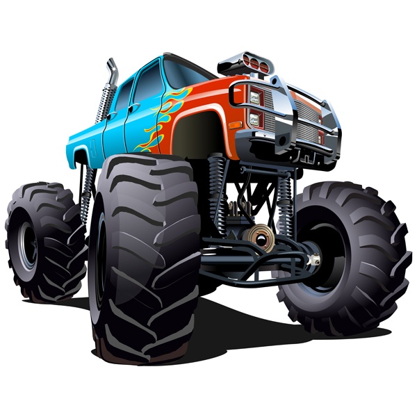 Stickers for Kids: Blue Monster Truck with red flames