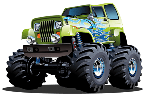 Stickers for Kids: Monster Truck green with blue flames