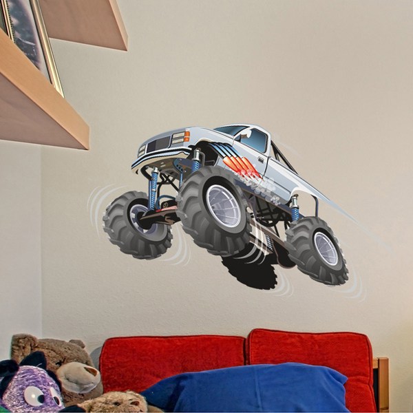 Stickers for Kids: Monster Truck white with jump