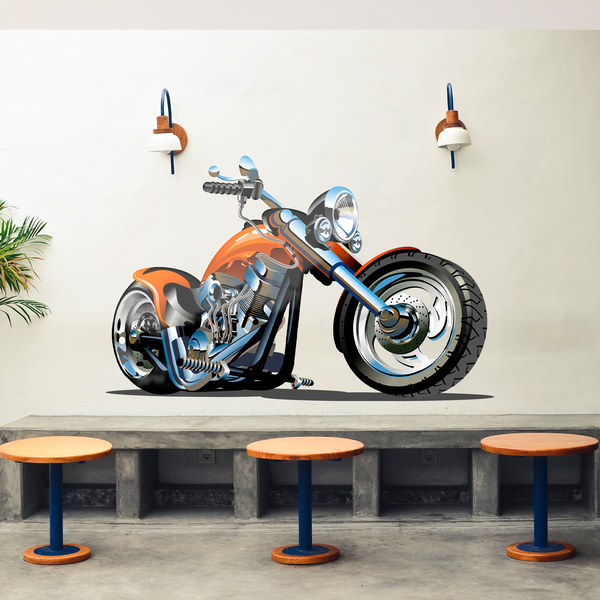 Stickers for Kids: Orange Chopper Motorcycle
