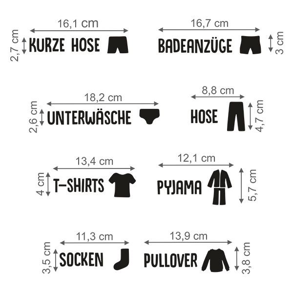Wall Stickers: Clothing Labels in German