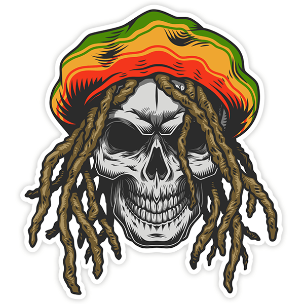 Car & Motorbike Stickers: Rasta Skull with Colorful Hat and Hair
