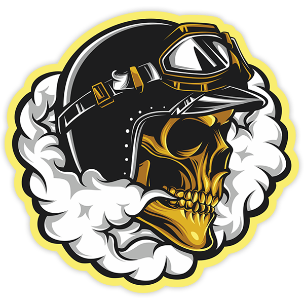 Car & Motorbike Stickers: Vintage Motorcycle Skull with Smoke Clouds