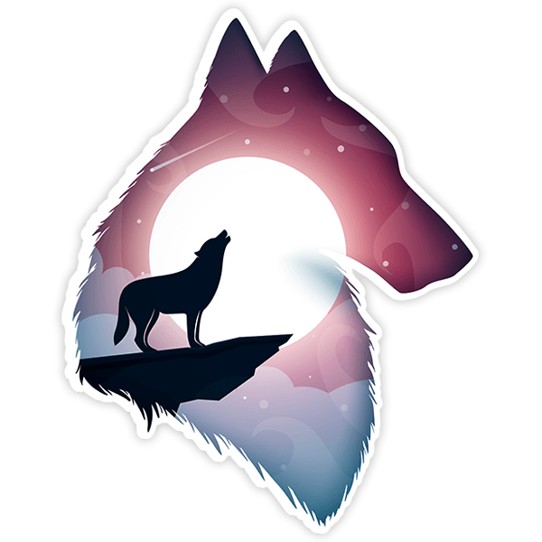 Car & Motorbike Stickers: Silhouette of wolf with landscape 0