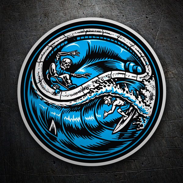 Car & Motorbike Stickers: Skeleton Surfer Wave Emblem