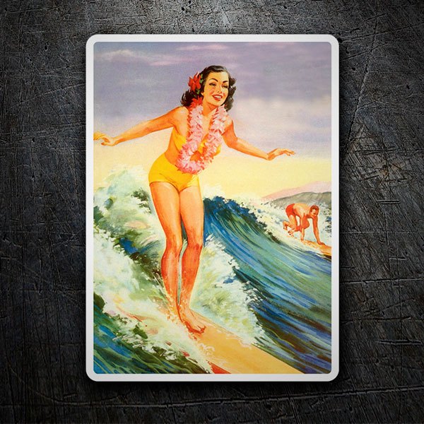 Car & Motorbike Stickers: Young girl surfing in Hawaii