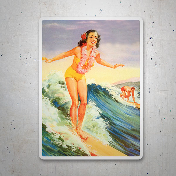 Car & Motorbike Stickers: Young girl surfing in Hawaii