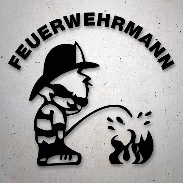 Car & Motorbike Stickers: Firefighter Putting Out Fire in German