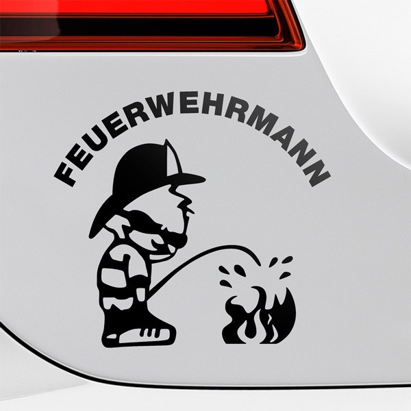Car & Motorbike Stickers: Firefighter Putting Out Fire in German