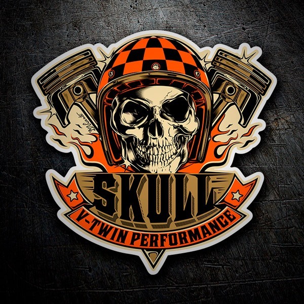 Car & Motorbike Stickers: Biker Skull with Pistons and Flames