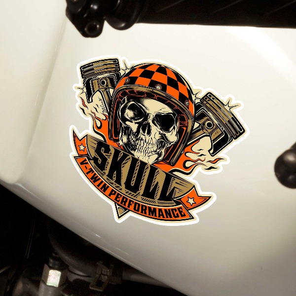 Car & Motorbike Stickers: Biker Skull with Pistons and Flames