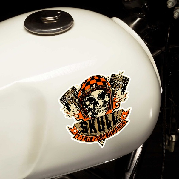 Car & Motorbike Stickers: Biker Skull with Pistons and Flames