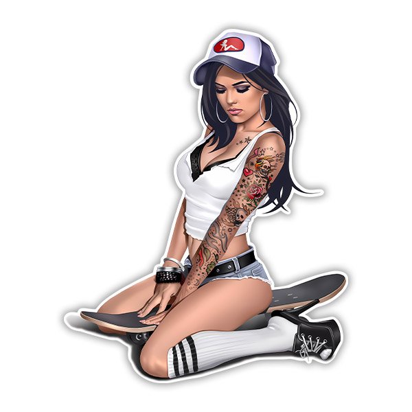 Sticker Pin Up skate girl