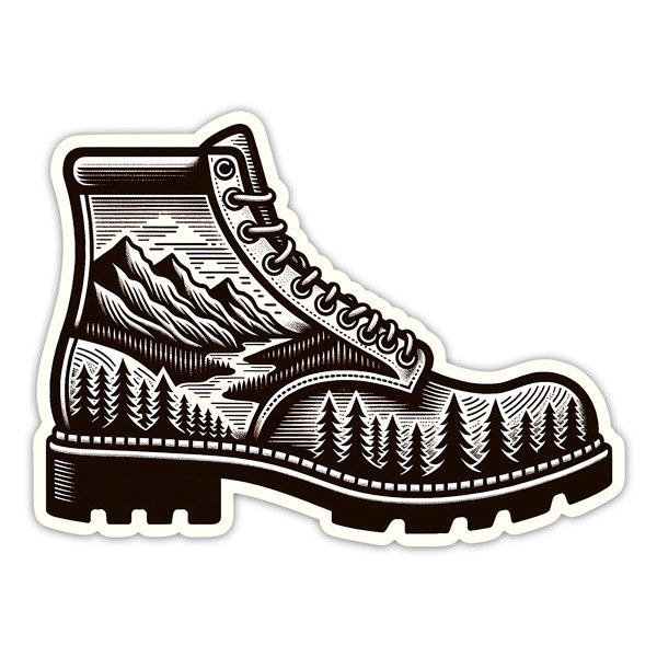 Car & Motorbike Stickers: Black and white landscape-style mountain boots