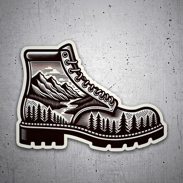 Car & Motorbike Stickers: Black and white landscape-style mountain boots