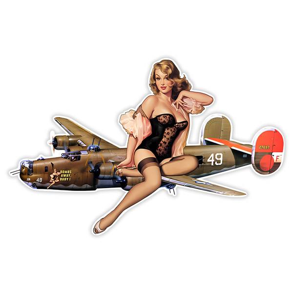 Car & Motorbike Stickers: Pin-up Model on Vintage Fighter Plane Sticker